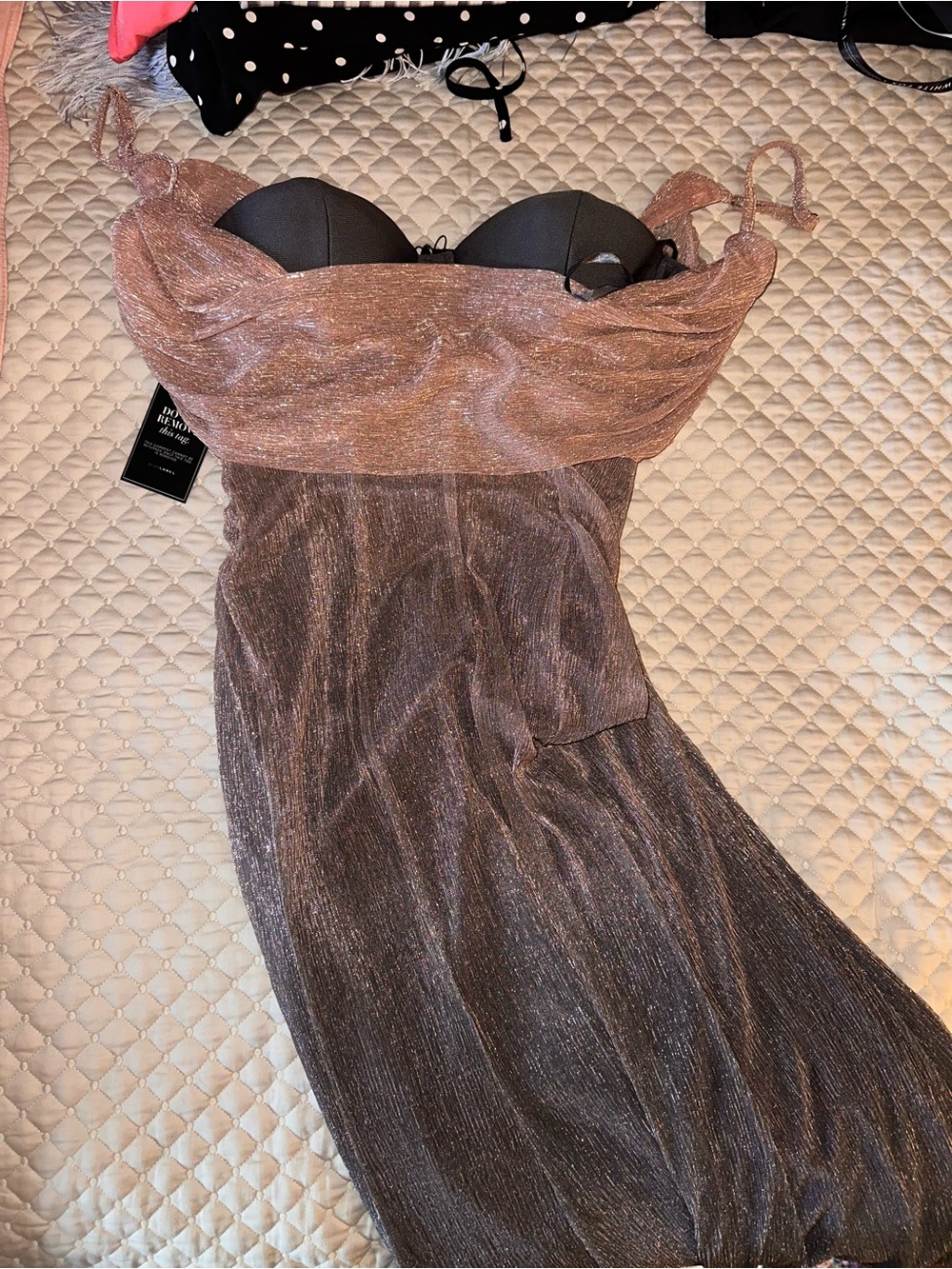 JLUXLABEL Metallic Rose Maxi Dress with Built-In Black Bustier